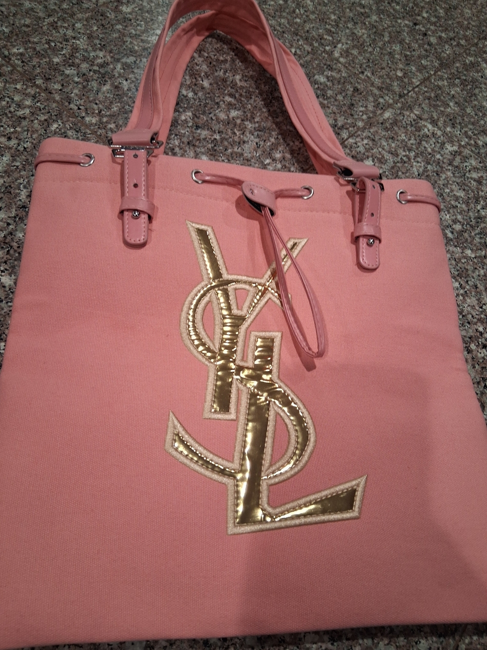 Yves Saint Laurent GWP Pink Canvas Tote with Gold Logo.